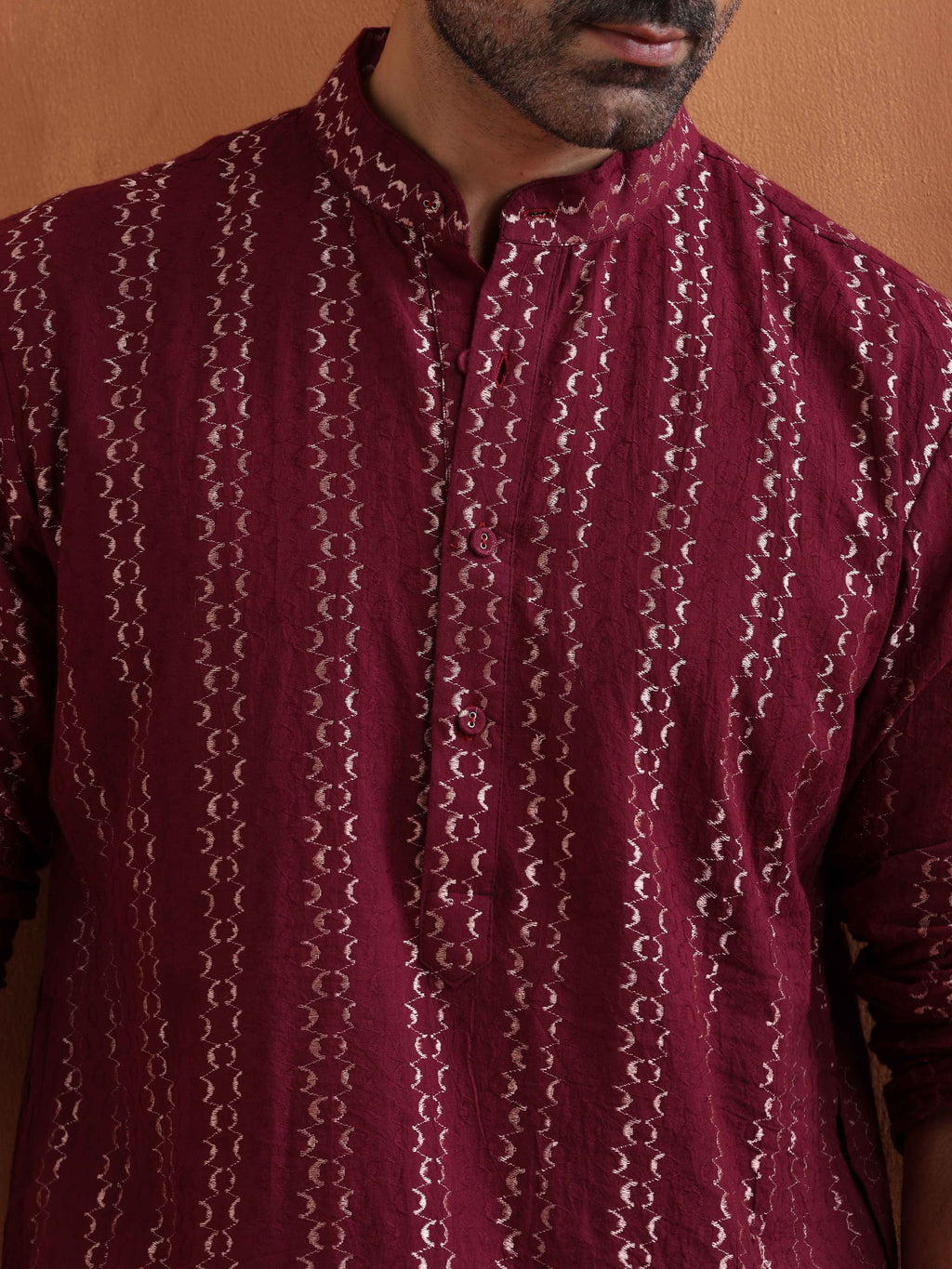 trueBrowns Men's Dark Purple Cotton Dobby Kurta | Grocsy