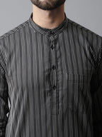Even Apparels Black Pure Cotton Kurta With Band Collar | Grocsy