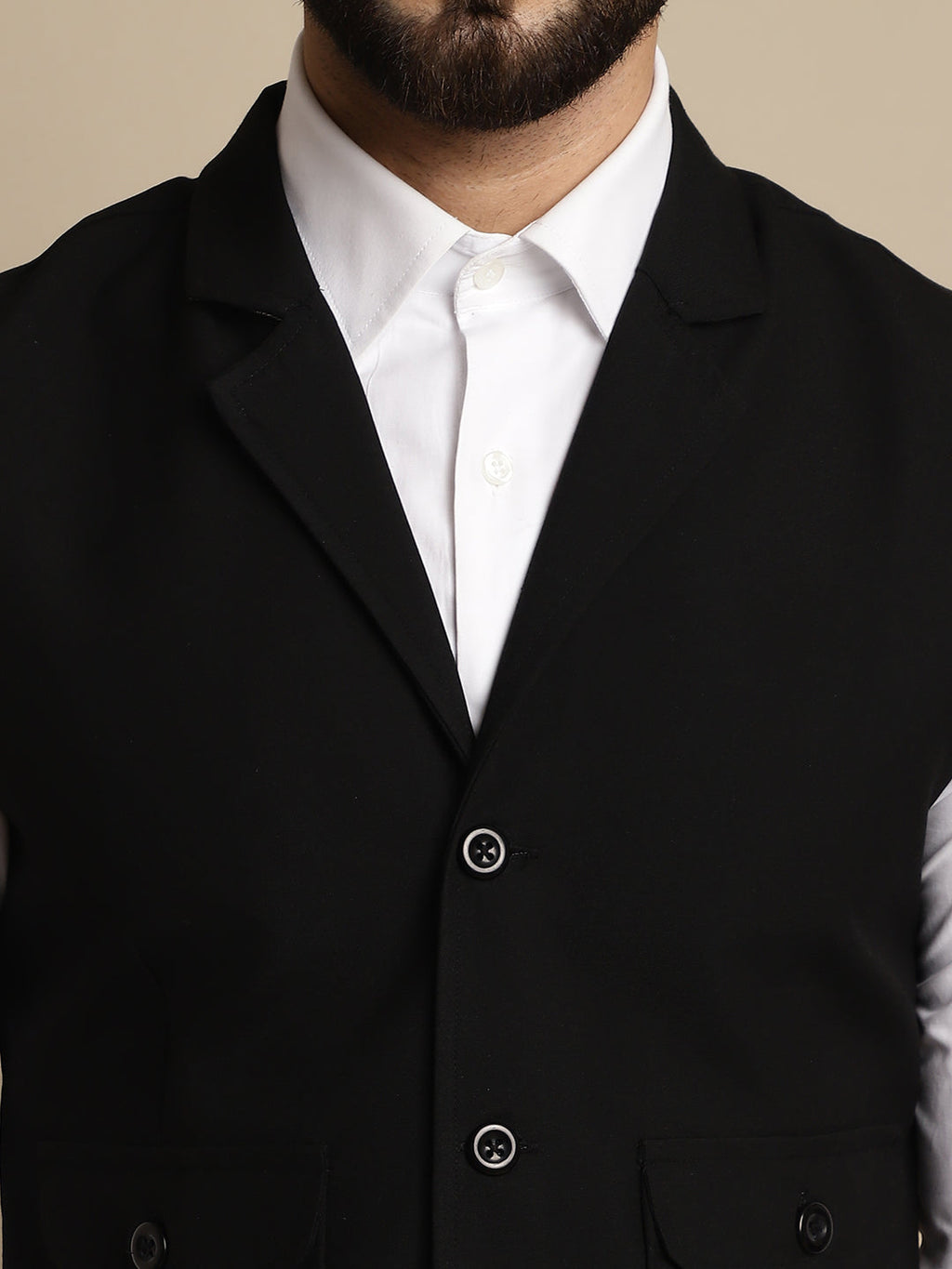 Even Apparels Men's Black Waistcoat with Notched Lapel | Grocsy