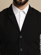 Even Apparels Men's Black Waistcoat with Notched Lapel | Grocsy