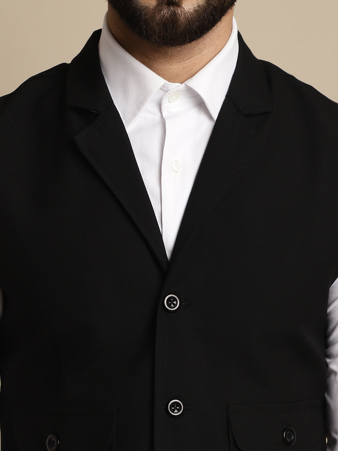 Even Apparels Men's Black Waistcoat with Notched Lapel | Grocsy
