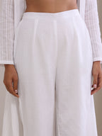 trueBrowns White Dobby Overlay Jacket Blouse Pant Set | Grocsy