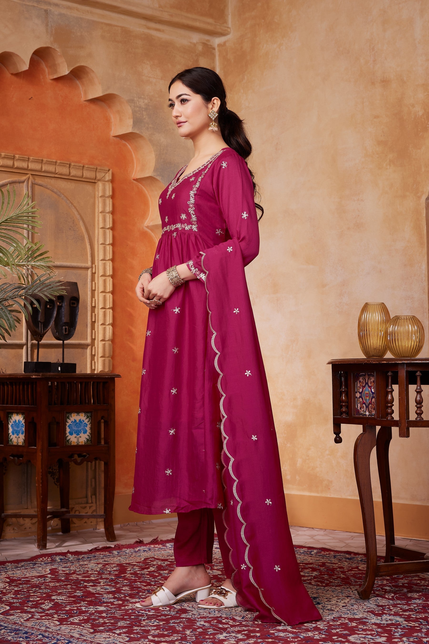 Anaita Pink Anarkali Readymade Suit with Embroidery Work | Grocsy