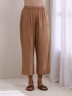 trueBrowns Beige Dobby Gathered Kurta Pant Set | Grocsy