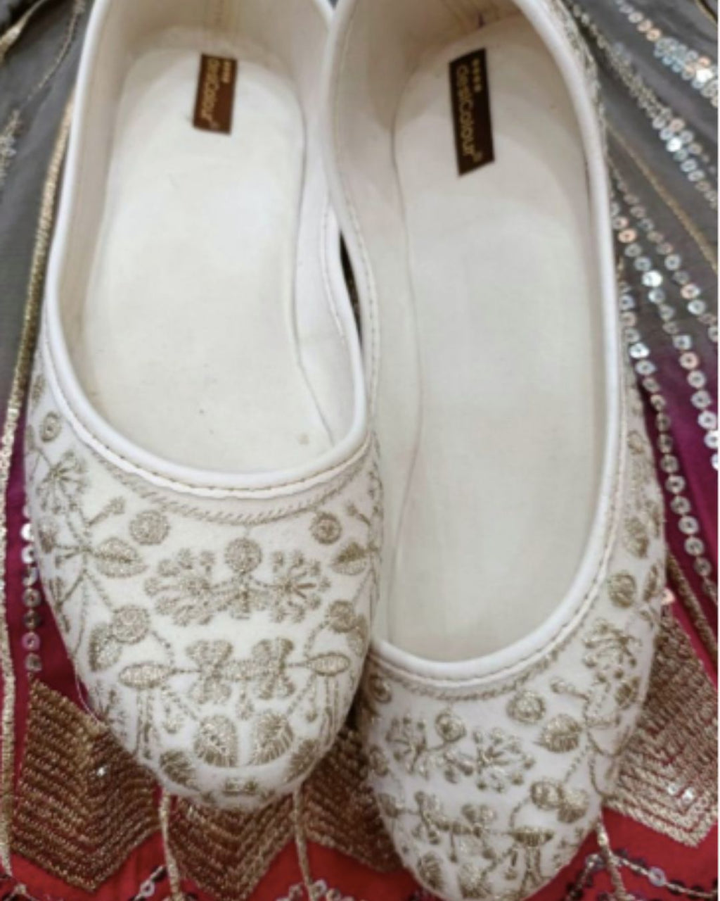 Desi Colour Women Indian Ethnic Footwear-Cushioned White Heavy Emb | Grocsy