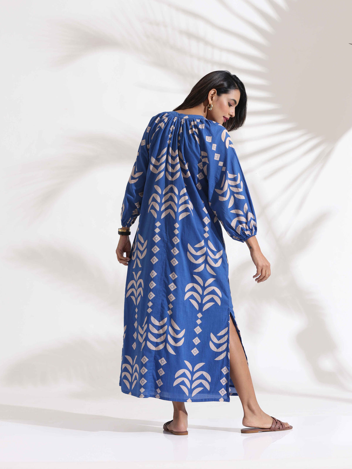 trueBrowns Blue Cotton Print Dress | Grocsy