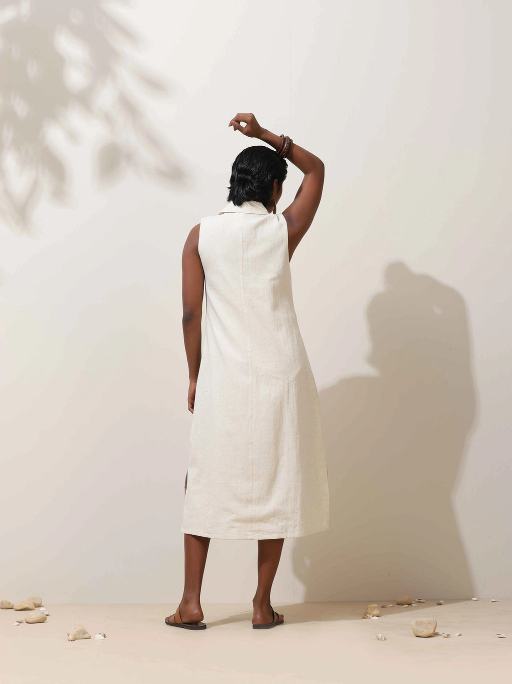 trueBrowns Off-White Cotton Linen Dress | Grocsy