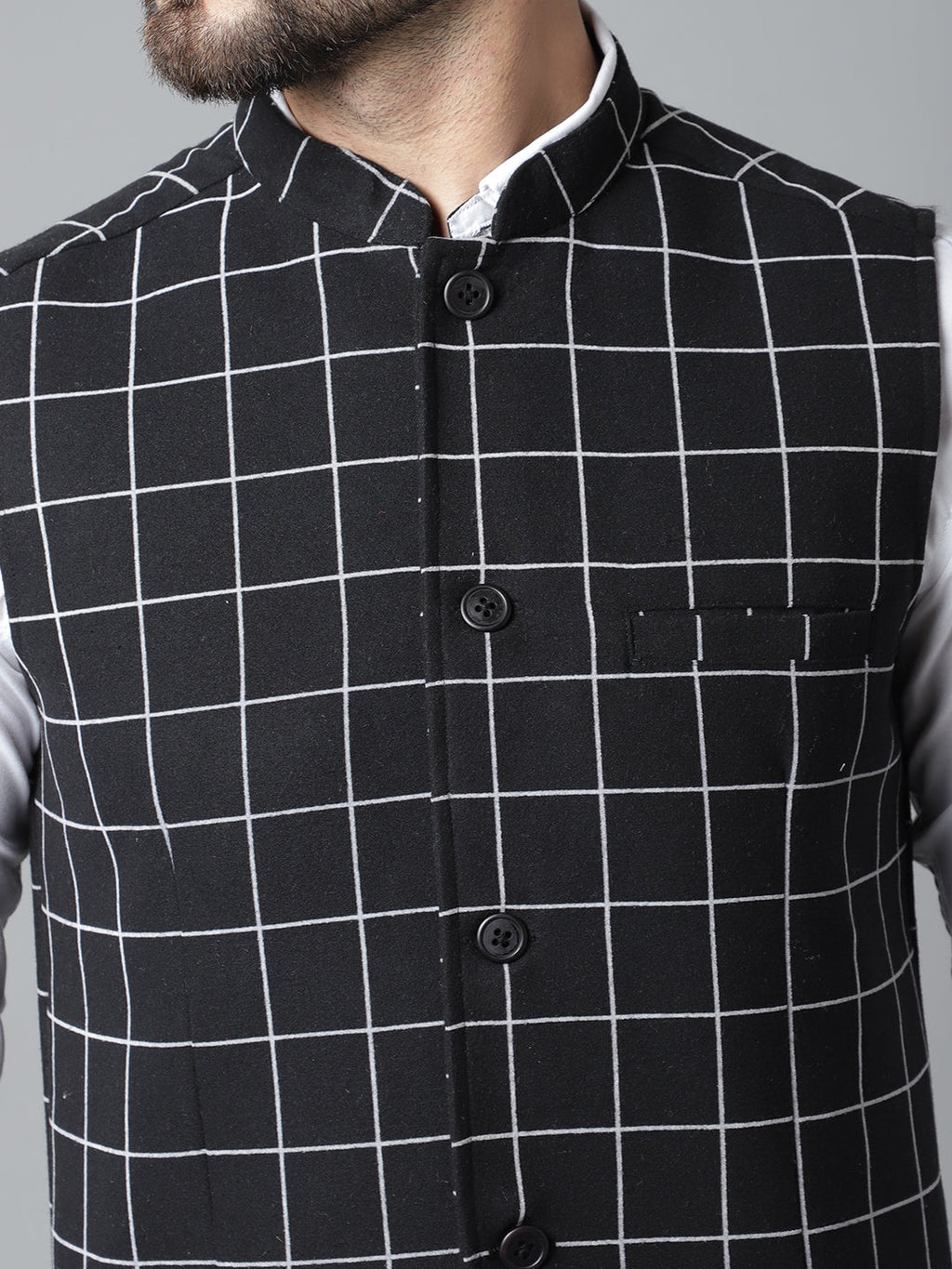 Even Apparels Men's Black Nehru Jacket With Welt Pockets | Grocsy
