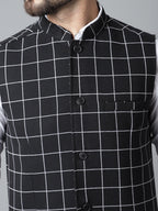 Even Apparels Men's Black Nehru Jacket With Welt Pockets | Grocsy