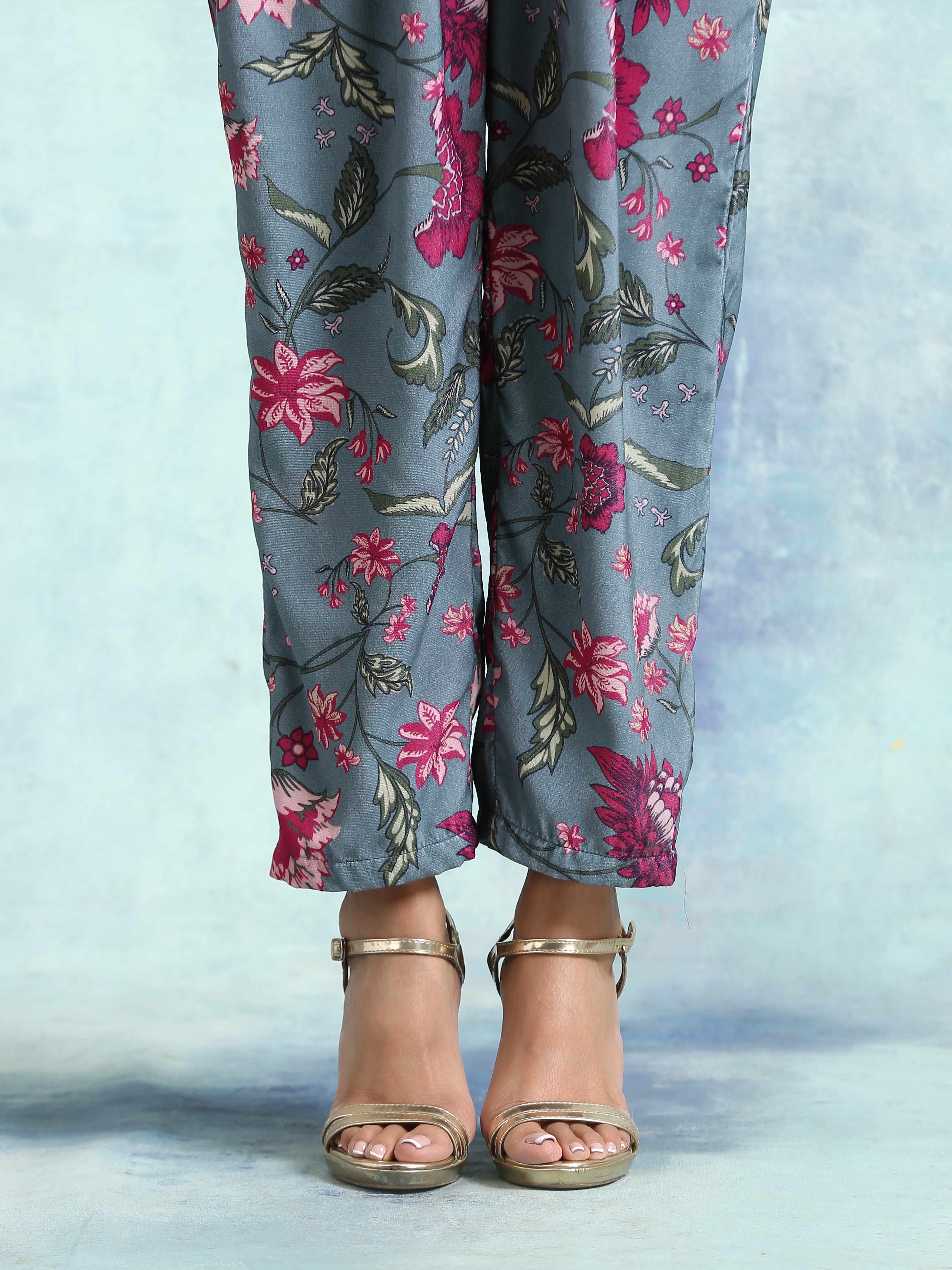 trueBrowns Grey Printed Velvet Co-Ord Set | Grocsy