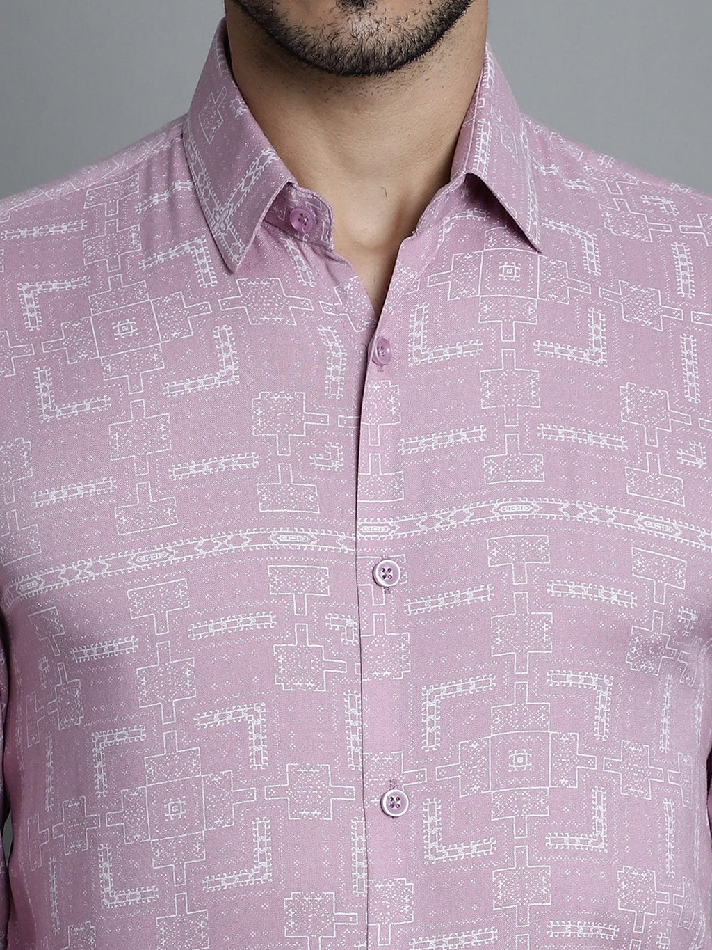 Jainish Men's Geomatric Printed Formal Shirts - Magenta | Grocsy