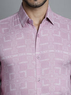 Jainish Men's Geomatric Printed Formal Shirts - Magenta | Grocsy