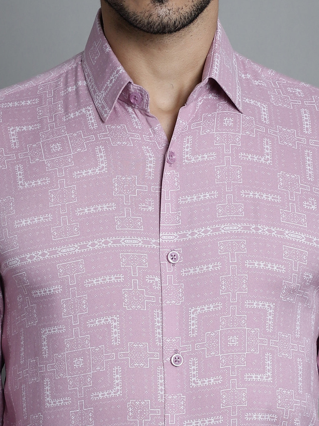 Jainish Men's Geomatric Printed Formal Shirts - Magenta | Grocsy