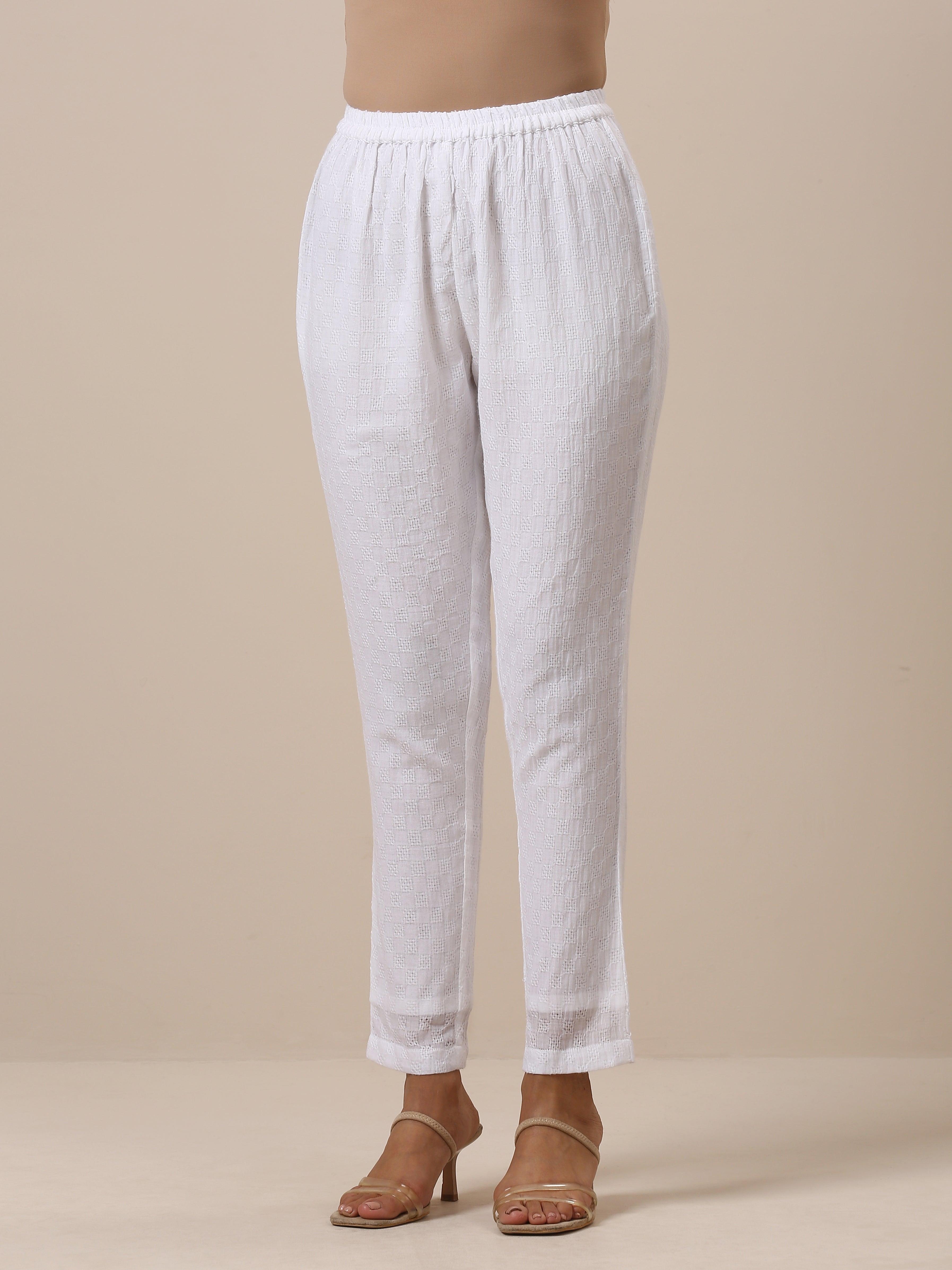 trueBrowns Cotton White Weave Collar Kurta Pant Set | Relove | Grocsy