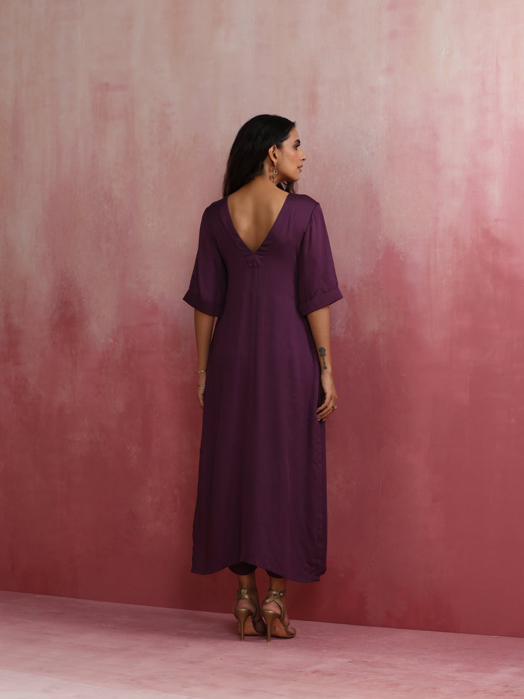 trueBrowns Purple Modal Pleated Kurta Set | Grocsy