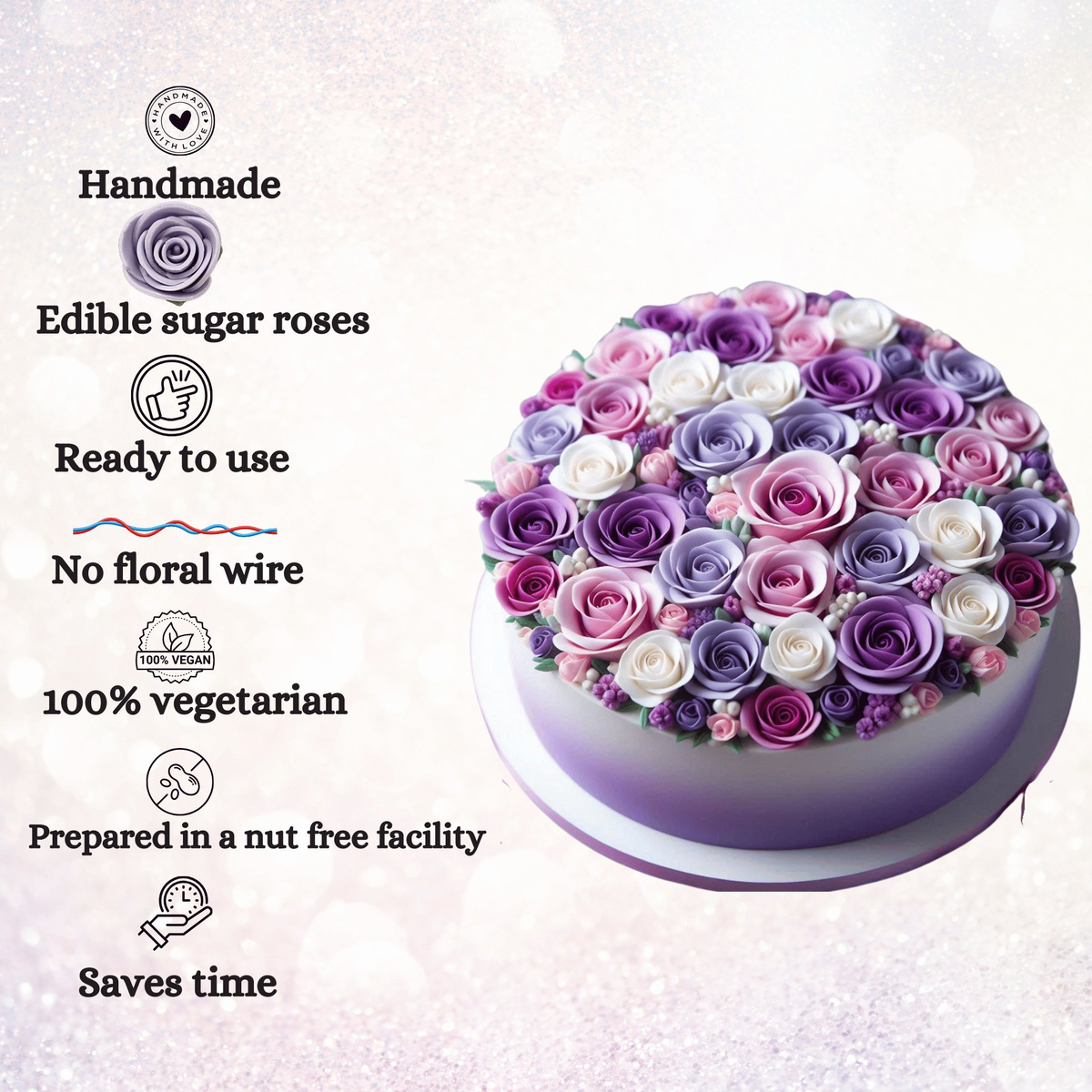 Confect Ombre- 6 | Edible Sugar Roses Topper | Grocsy