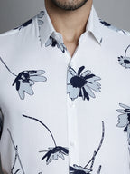 Jainish Men's Floral Printed Formal Shirts - White | Grocsy