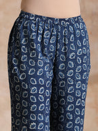 trueBrowns Indigo Dabu Floral Print Cotton Kaftan Co-Ord Set | Grocsy