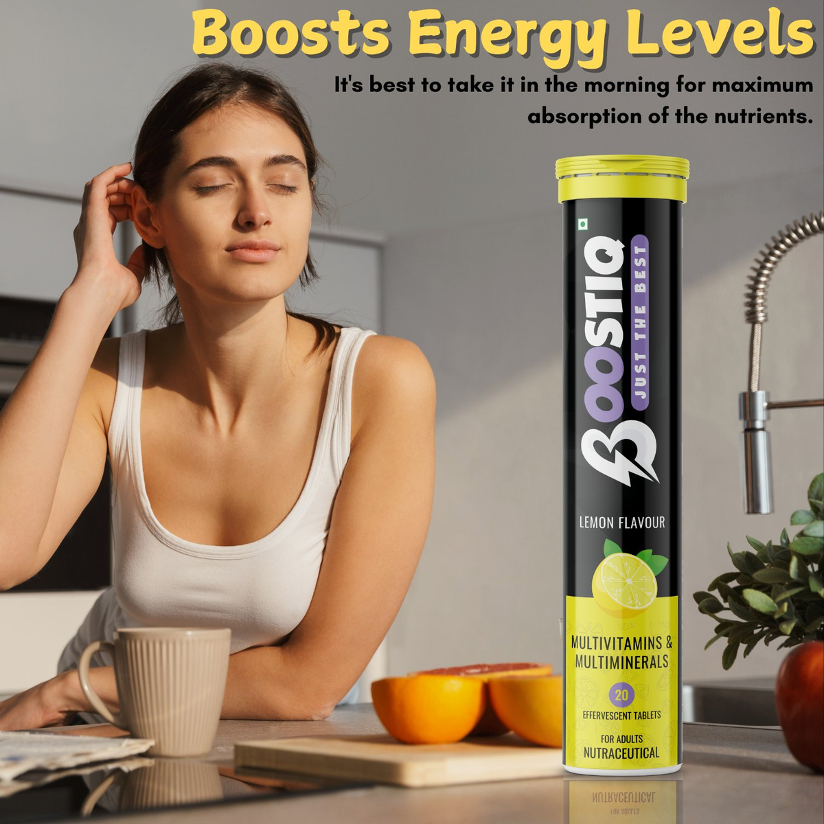 BOOSTIQ Multivitamin Effervescent Tablets - Lemon Flavour | Grocsy