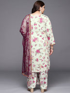 Ahalyaa Plus Size Floral Printed Zari Kurta with Palazzos & With Dupatta | Grocsy