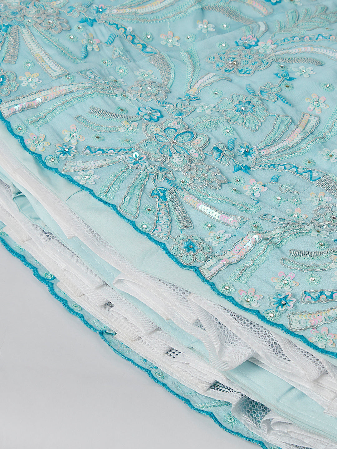 House of Panchhi Turquoise Blue Georgette Sequins And Thread Embroidery Lehenga Choli & Dupatta | Grocsy