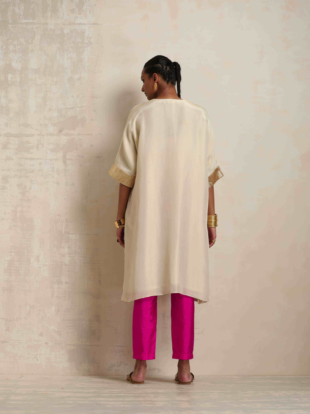 trueBrowns Ivory Tissue Kurta Co-ord Set | Grocsy