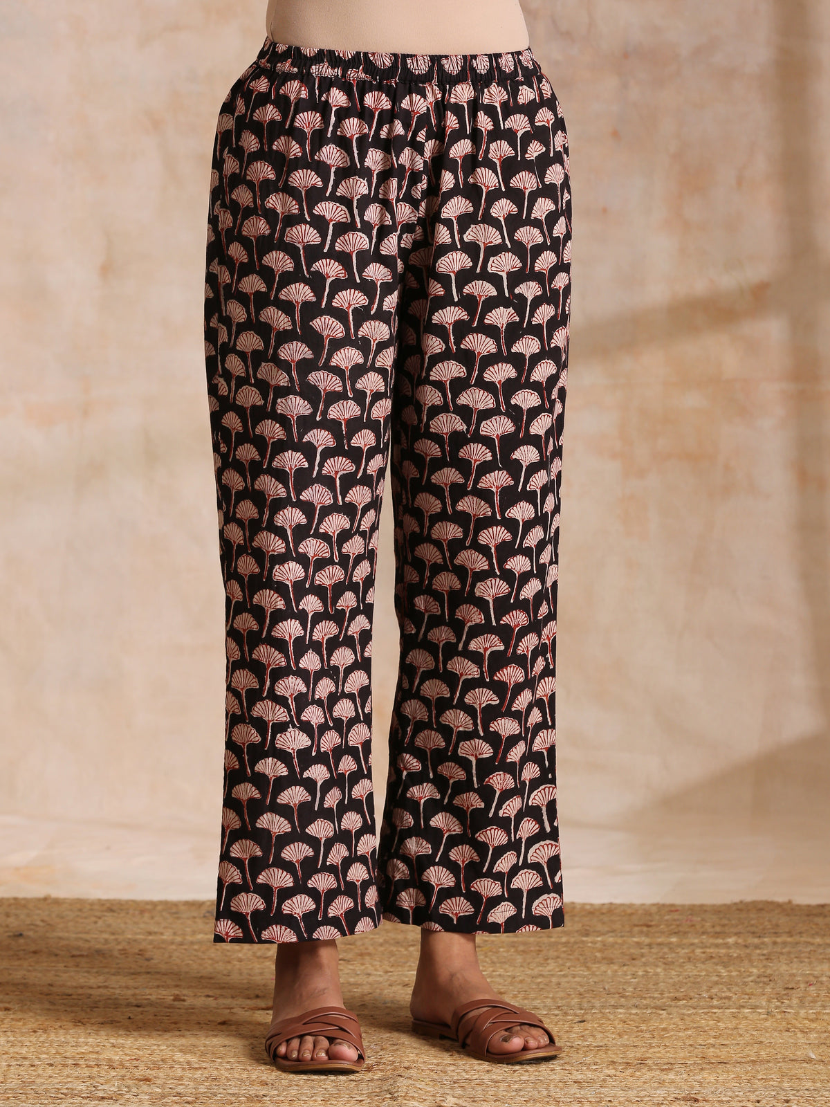 trueBrowns Rust Red Bagru Floral Print Cotton Panel Kaftan Kurta Pant Set | Grocsy