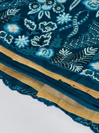House of Panchhi Teal Net Sequins, Mirror And Thread Embroidery Lehenga Choli & Dupatta | Grocsy