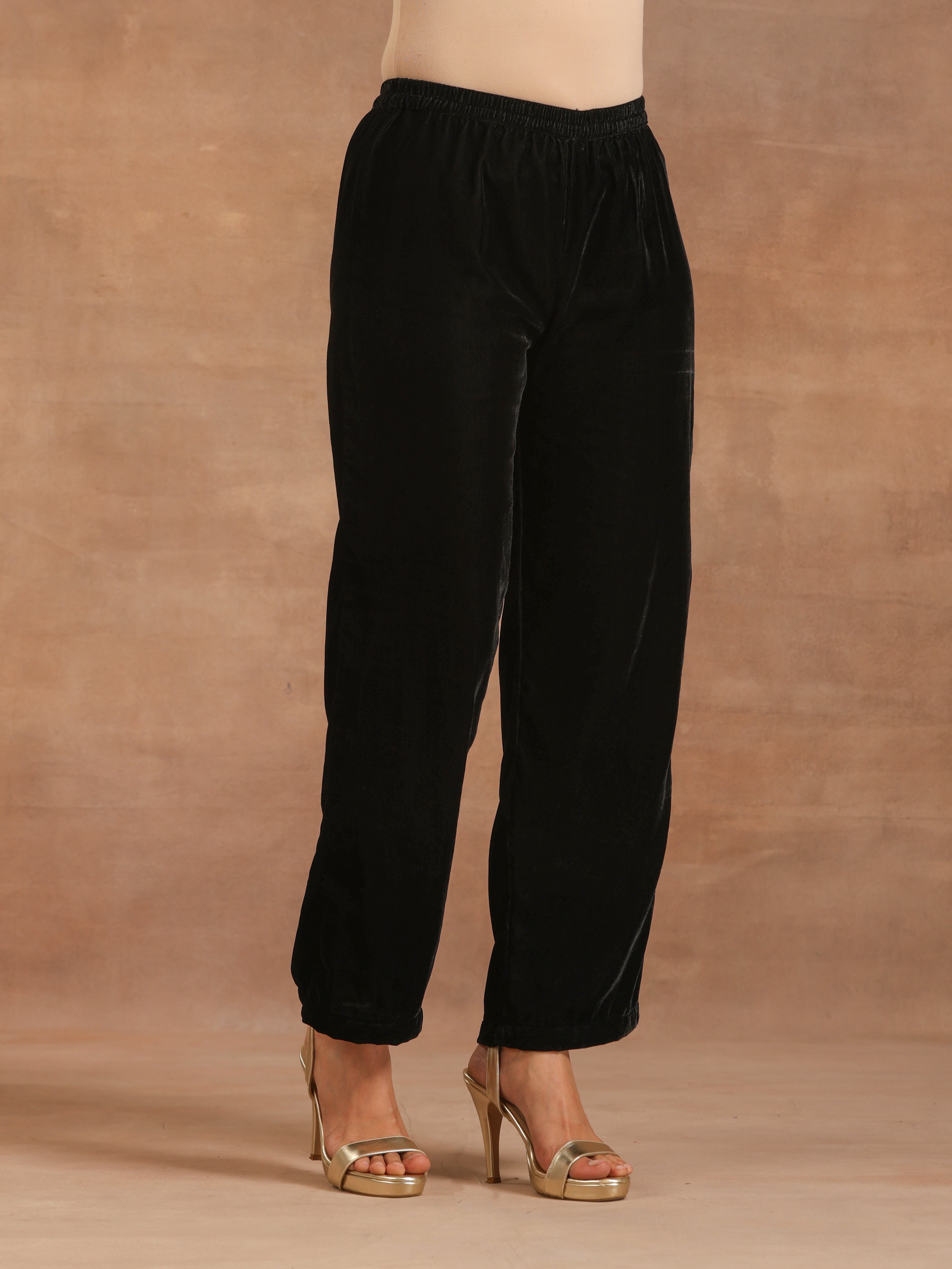 trueBrowns Black Velvet Embroidered Relaxed Co-ord Set | Grocsy