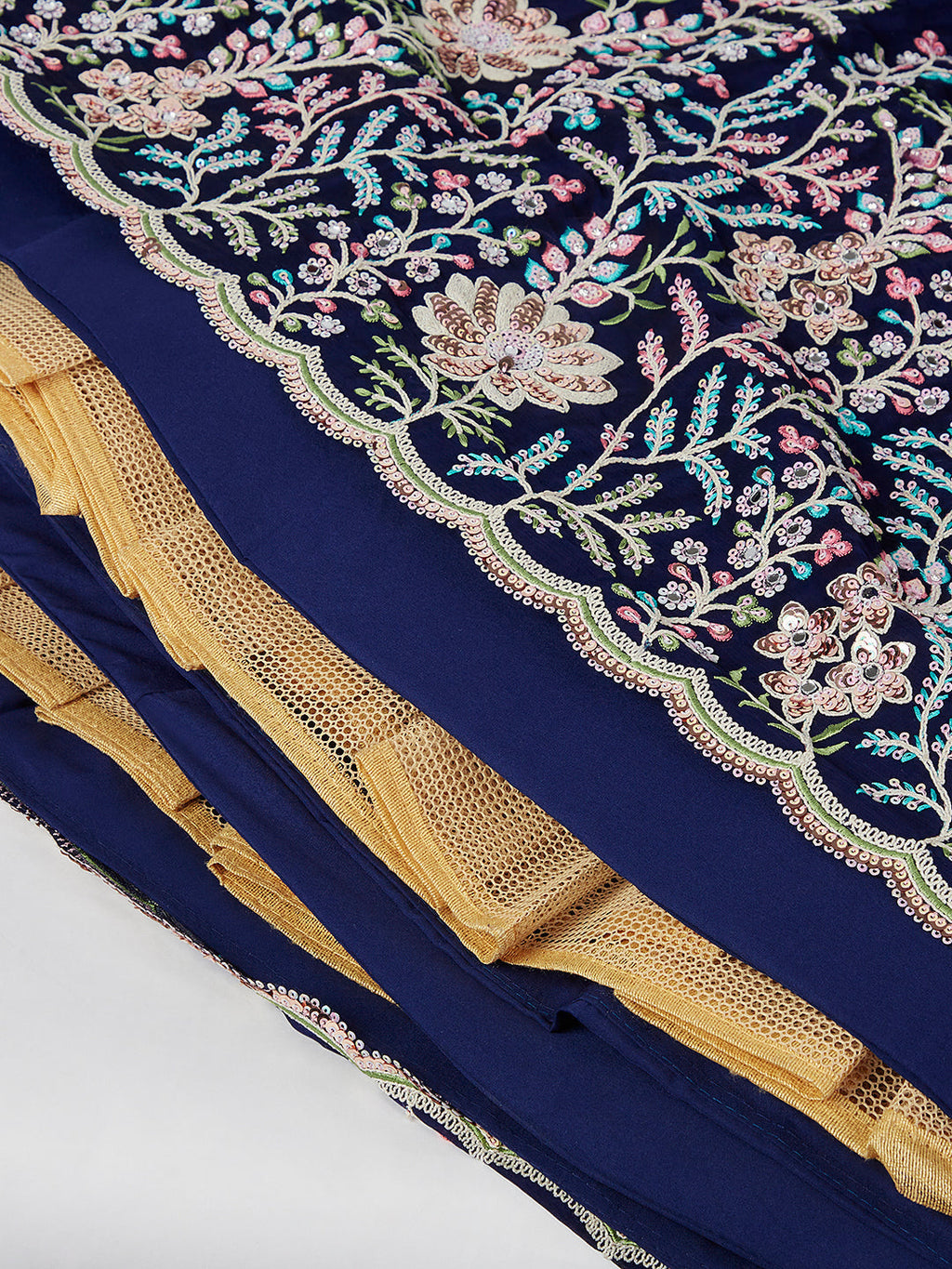House of Panchhi Navy Blue Georgette Sequins, Mirror And Thread Embroidery Lehenga Choli & Dupatta | Grocsy