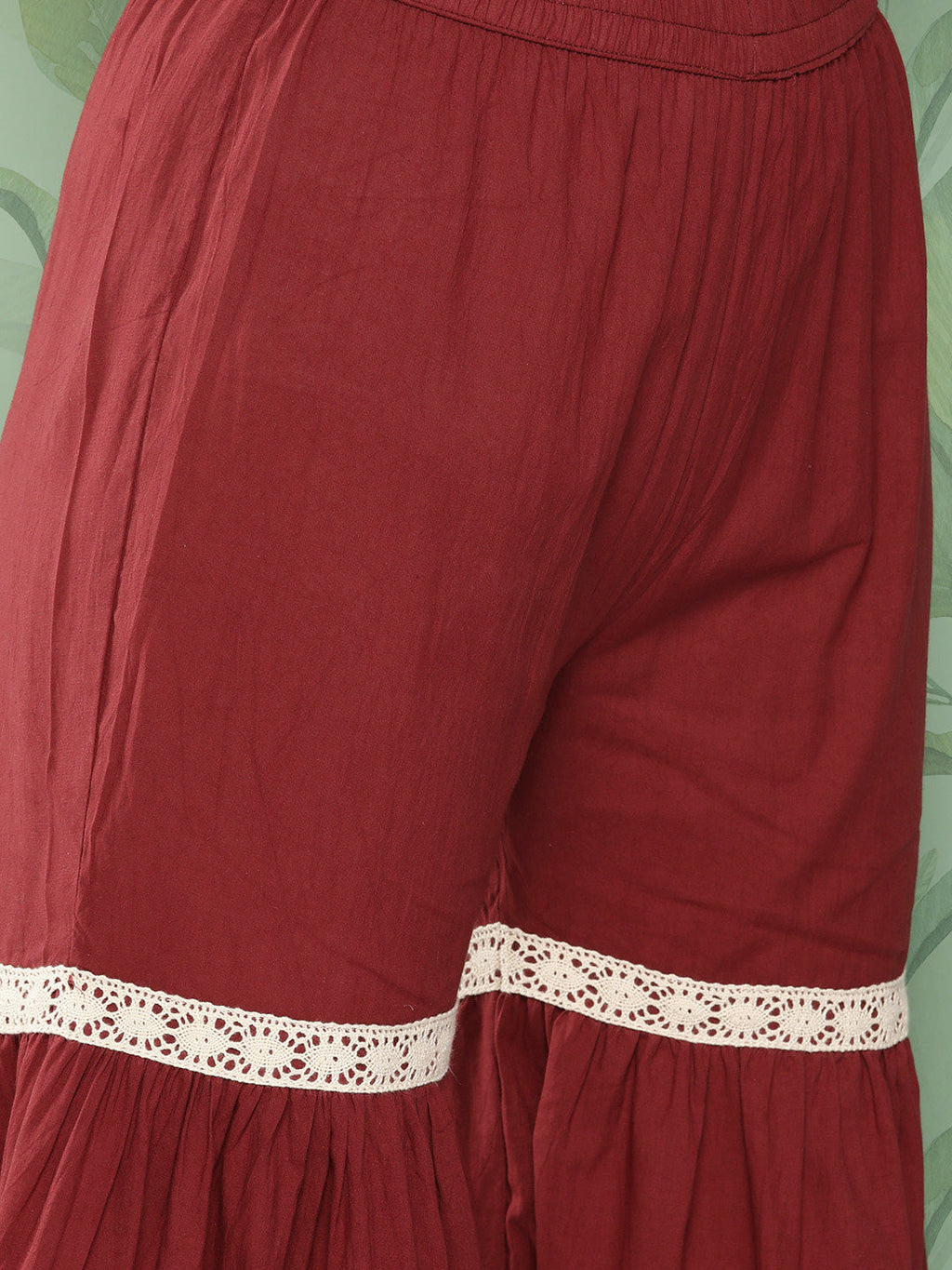 InWeave Women's Brick Rust Boota Sharara Set With Dupatta | Grocsy