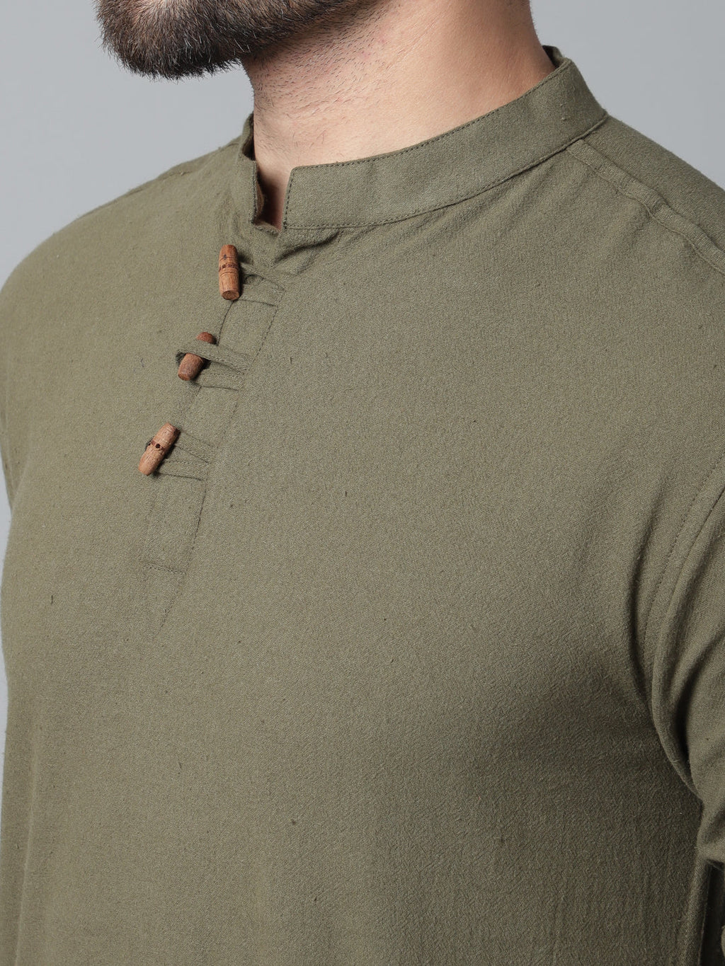 Indian Clothing Even Apparels Green Pure Cotton Kurta With Band Collar | Grocsy