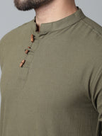 Indian Clothing Even Apparels Green Pure Cotton Kurta With Band Collar | Grocsy
