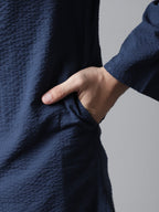 Even Apparels Blue Solid Kurta With Band Collar | Grocsy