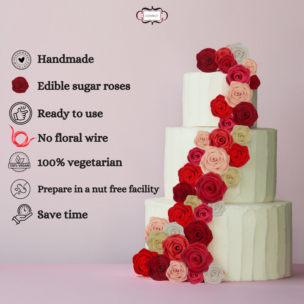 Confect Pearl | Edible Metallic Sugar Roses Topper | Grocsy