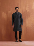 trueBrowns Men's Black Cotton Dobby Kurta | Grocsy