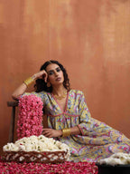 trueBrowns Yellow Print Anarkali Kurta Co-ord Set | Grocsy