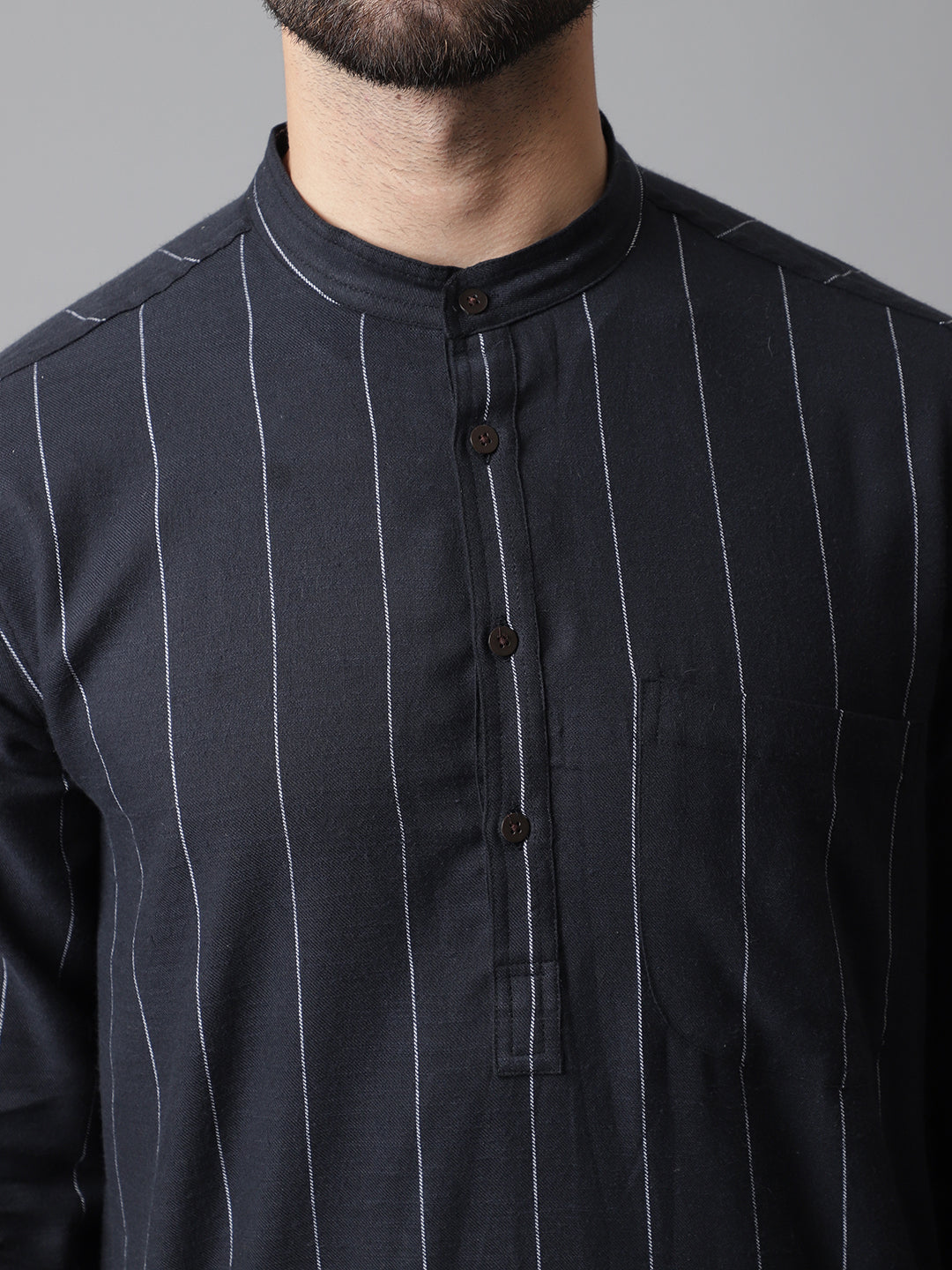 Even Apparels Black Pure Cotton Kurta With Band Collar | Grocsy