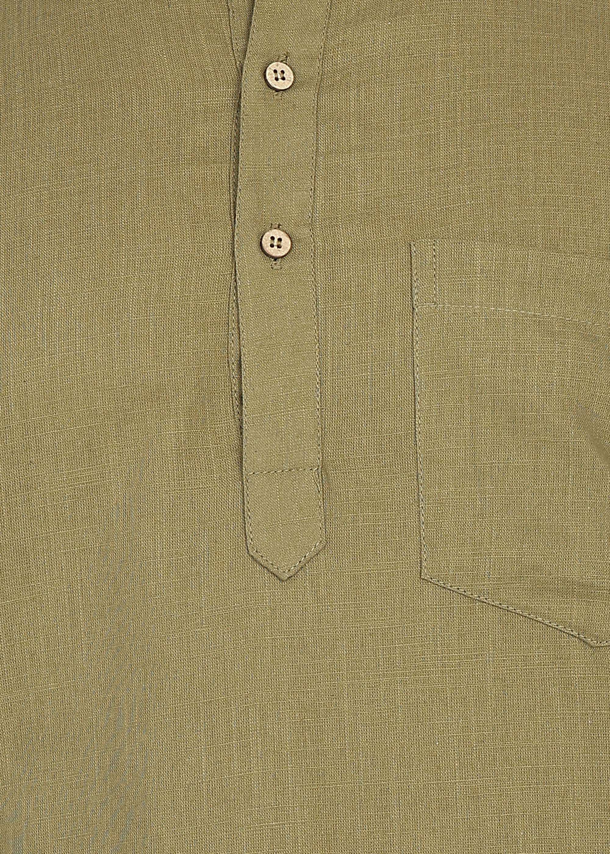 Fabmade Olive Root Linen Short Kurta | Grocsy