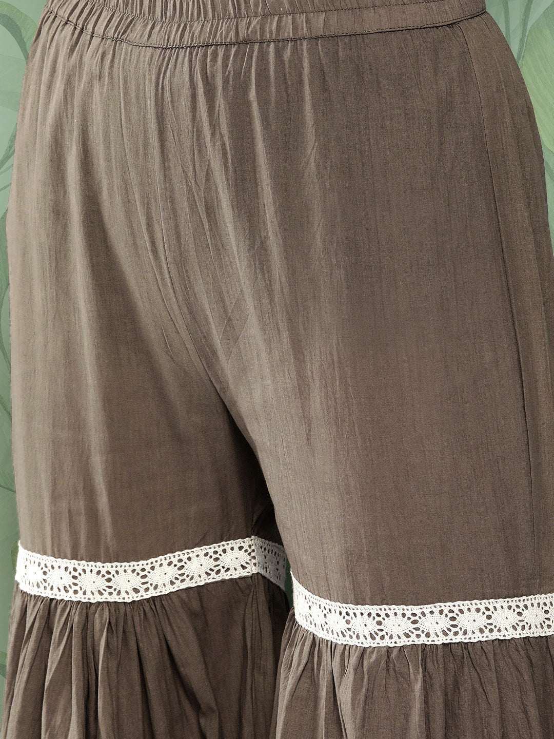 InWeave Women's Olive Shade Tropical Sharara Set | Grocsy