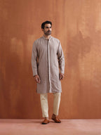 trueBrowns Men's Beige Cotton Dobby Kurta | Grocsy