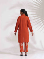 trueBrowns Orange Cotton Solid Shirt Kurta Co-ord Set | Grocsy