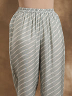 trueBrowns Grey Lehariya Printed Silk Co-Ord Set | Grocsy
