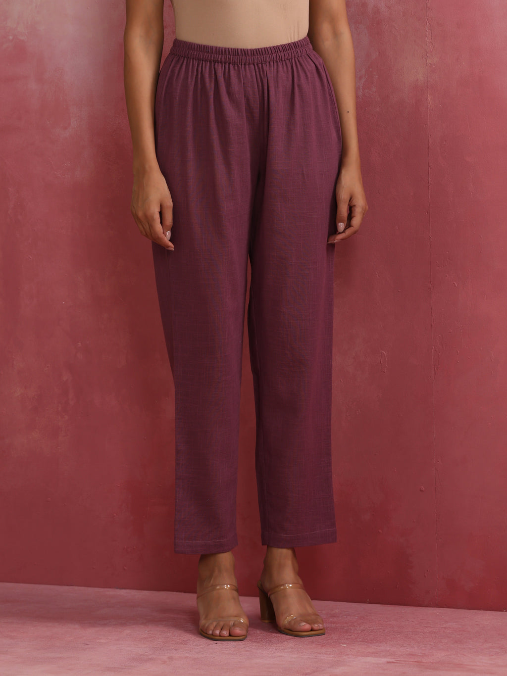 trueBrowns Light Purple Cotton Dobby Flared Kurta Set | Grocsy