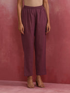 trueBrowns Light Purple Cotton Dobby Flared Kurta Set | Grocsy