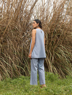 trueBrowns Blue Cotton Sleeveless Co-ord Set | Grocsy