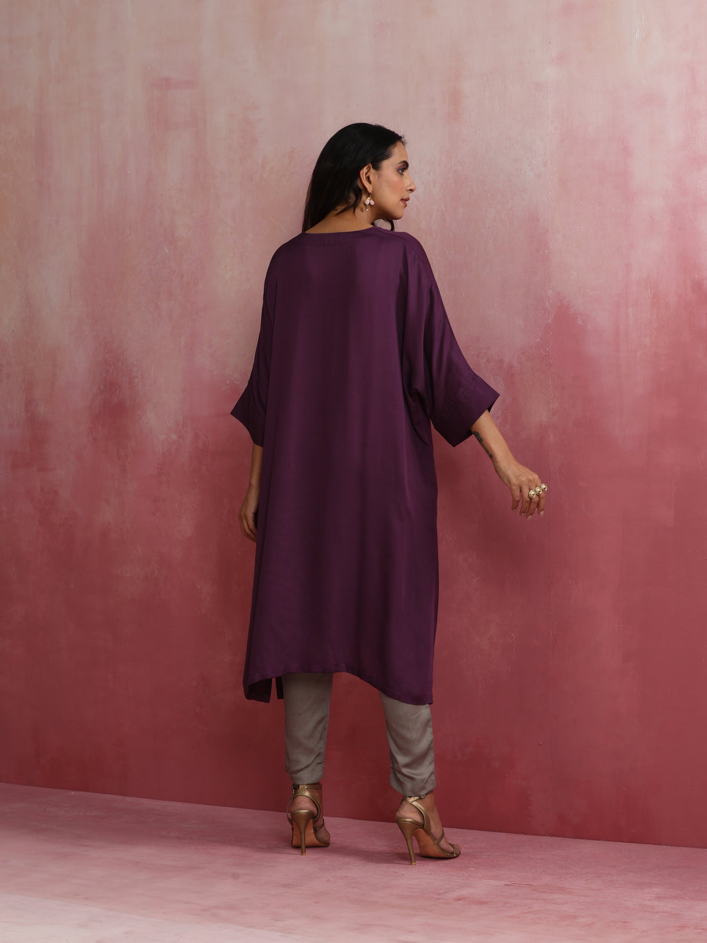 trueBrowns Purple Modal Kimono Kurta Set | Grocsy