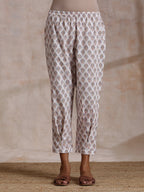 trueBrowns White With Grey Buta Block Print Cotton Sleeveless Co-Ord Set | Grocsy