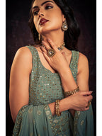 Myra Olive Real Georgette Designer Gown Style Suit | Grocsy