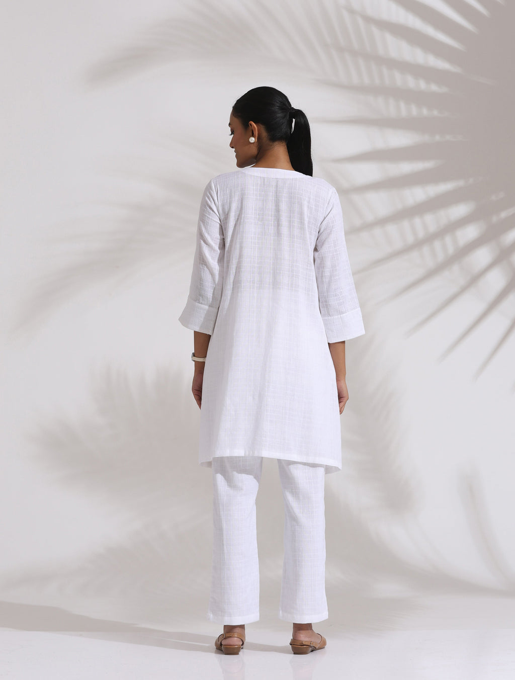 trueBrowns White Cotton Check Kurta Co-ord Set | Grocsy